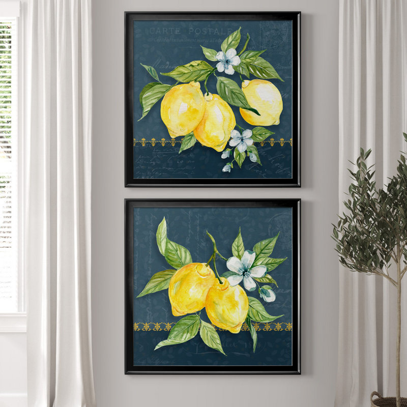 «Blue Lemon Squeeze I», ensemble de 2 impressions, Toile encadrée, H 17,5 po x l 35 po, Noir