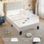  Structure de lit simple, structure de lit plateforme en lin avec tête de lit en tissu, support de lattes en bois massif, silencieux, sans sommier, assemblage facile, blanc