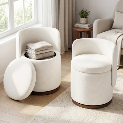 Upholstered Swivel Accent Vanity Stools With 22L Hidden Storage