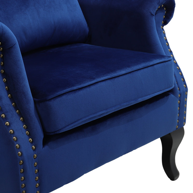 Trowbridge Upholstered Linen Wingback Chair, Navy Velvet