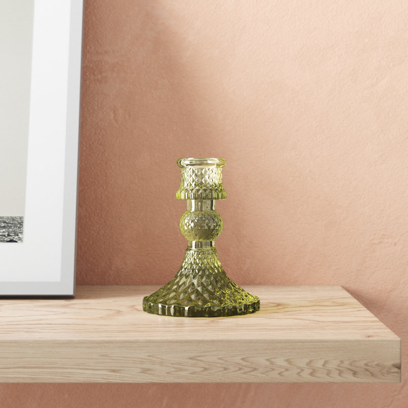 Samira Glass Tabletop Candlestick, Green