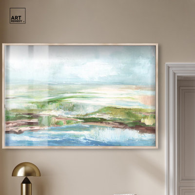 Doll Memories - Green Seaside Shadowbox Print Modern Wall Art by Art Remedy, Blonde Frame, 54 x 36