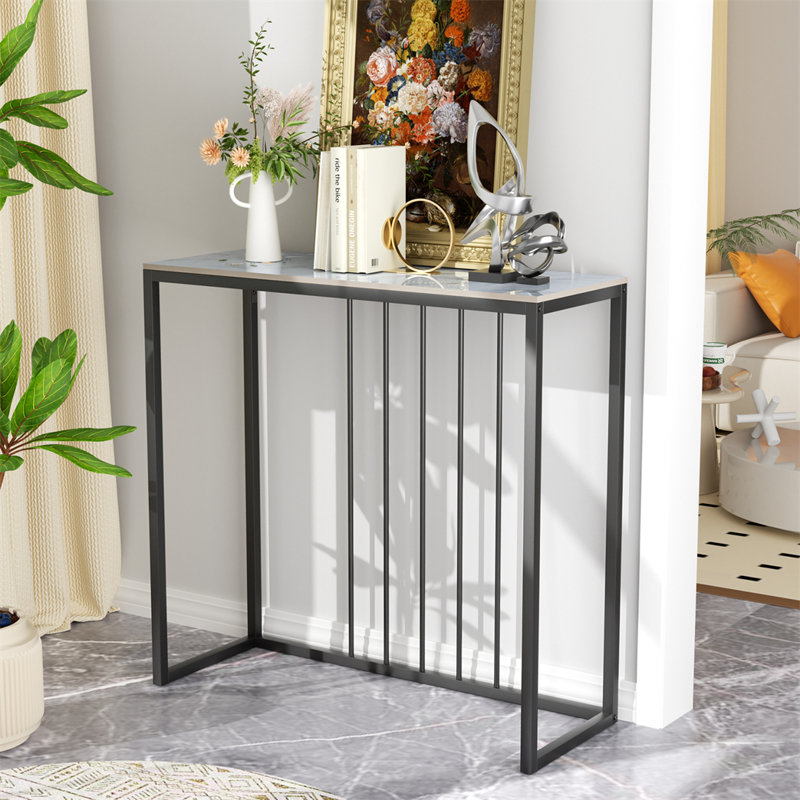 Rissa 80cm Stone Top Console Table, Glossy White