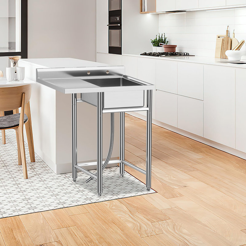 Évier autoportant en acier inoxydable avec trou pour robinet, évier utilitaire indépendant pour cuisine