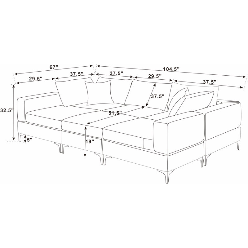 Upholstered L-Shaped Sectional Reversible, Beige 100% Polyester