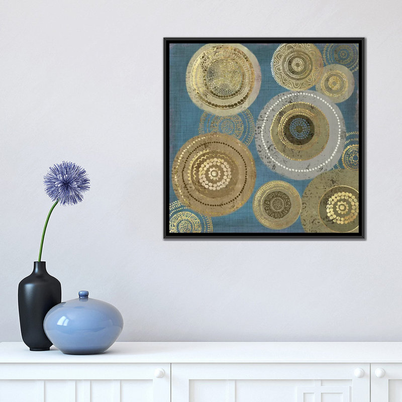 « aboriginal dot i », impression sur toile, H 37 po x l 37 po x P 1,5 po, Toile encadrée noire, Pas de tapis