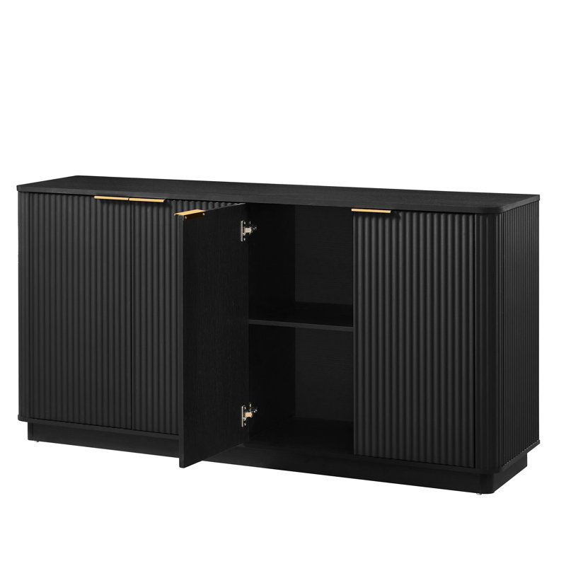Buffet 63 "à rayures verticales avec rangement, forme ondulée, meuble télé, pour chambre à coucher, salon, couloir, Black