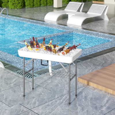 Commercial-Grade Folding Ice Cooler Table With Drain Hose & Skirt - 440 Lbs Capacity Portable Party Table For Camping