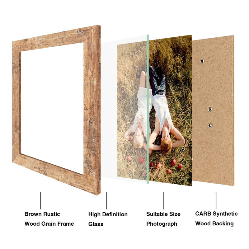 8X10 Picture Frame Set Of 4, Rustic Brown With Real Glass Photo Frames For Desktop Display And Wall Mounting