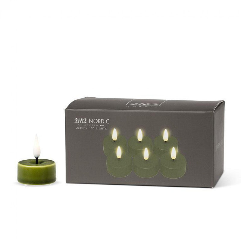 Set Of 6 Led Tealight Candle, Green