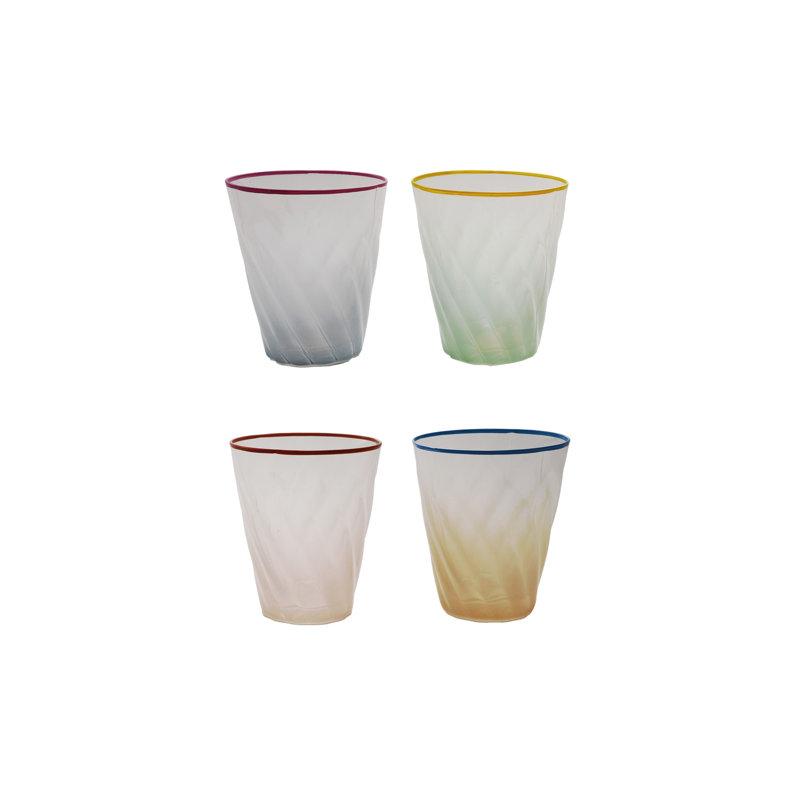 Ensemble de 4 verres torsadés avec rebord coloré, 4 couleurs dégradées