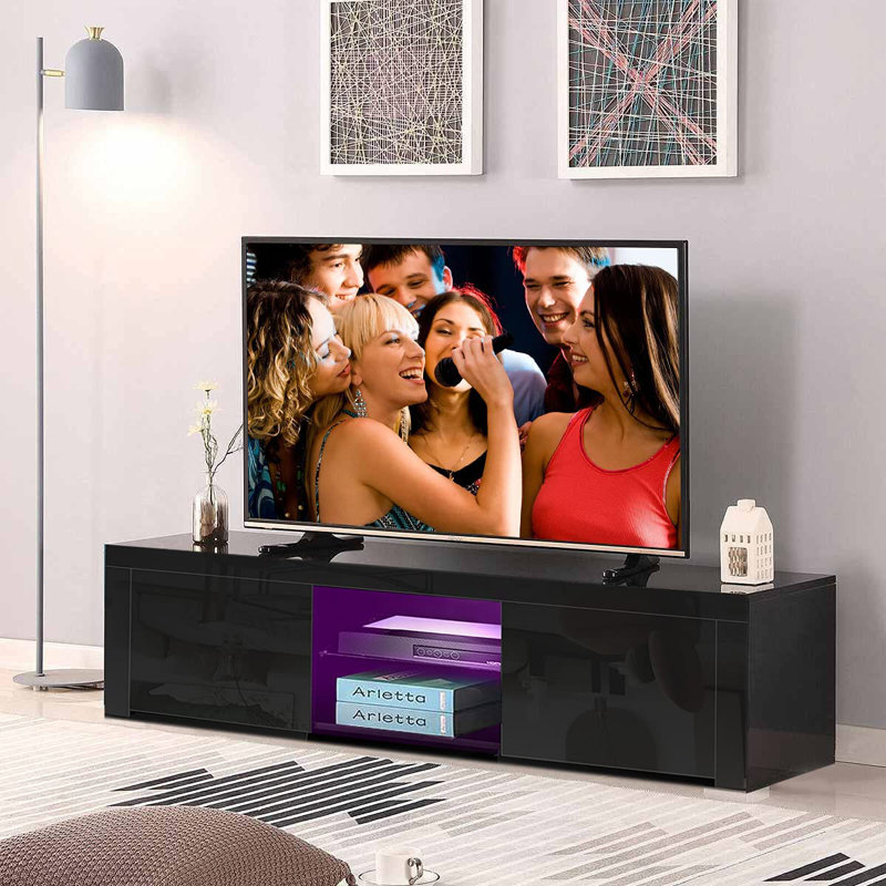 Meuble télé avec meuble télé moderne à DEL pour meuble télé haute brillance 60 po avec rangement pour le salon