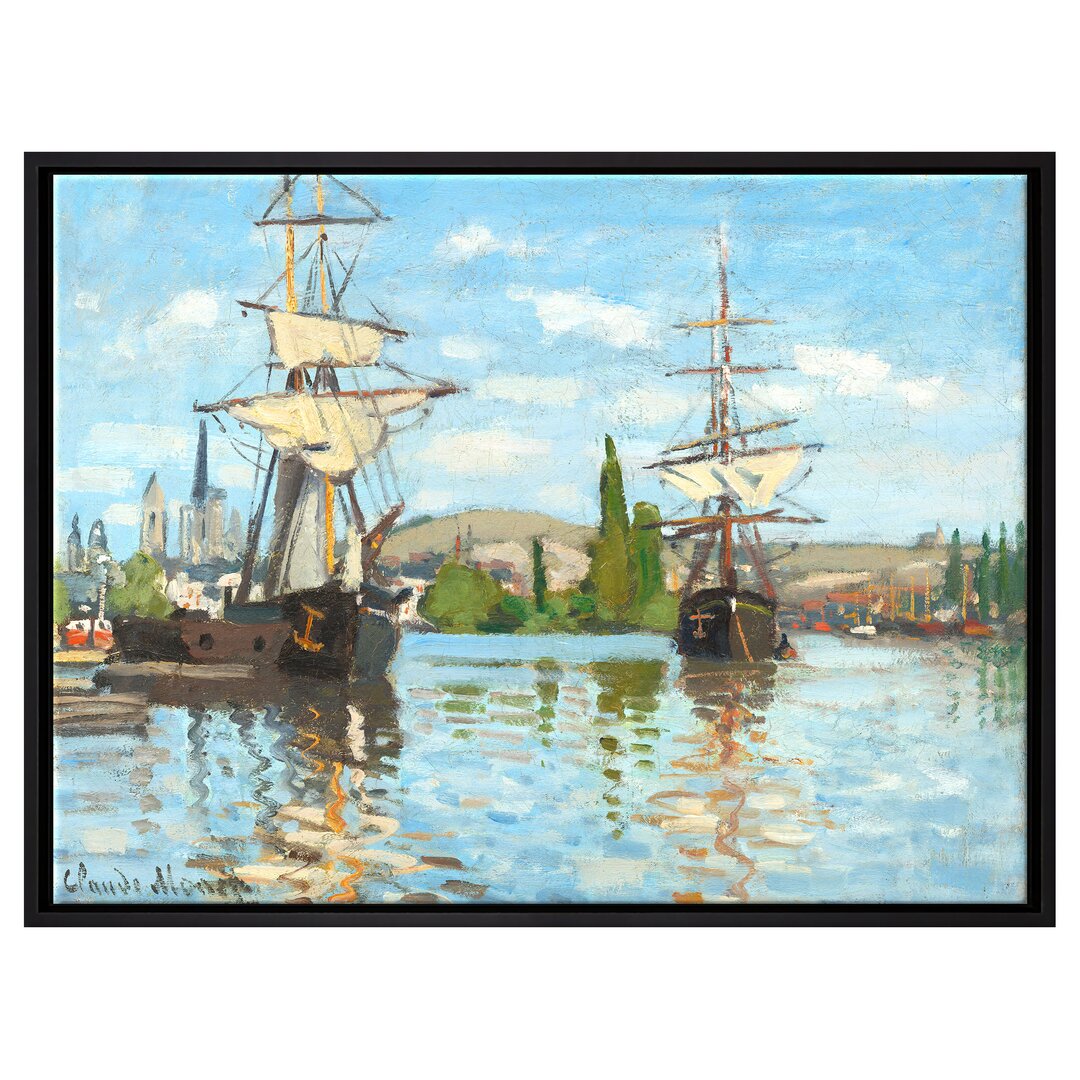 Gerahmtes Leinwandbild Ships on the Seine at Rouen von Claude Monet