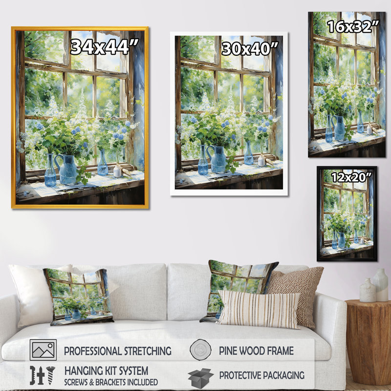 Green and blue countryside window Charm III - Farm Windows Wall Decor, 40" H x 30" W x 1.5" D, Wrapped Canvas