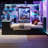 Twin Size Wood Daybed with Trundle, Desk, LED Light & USB, Multi-Functional Space-Saving, Black+Blue-462177776-462177778