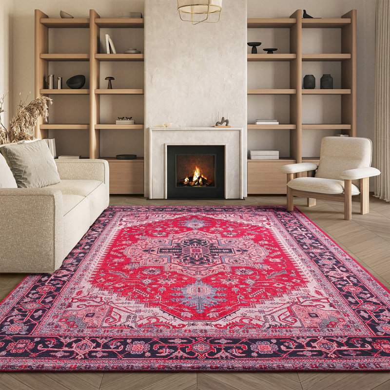 Tapis 128 M / W S / R en rouge / bleu marine, Rectangle 8 pi x 10 pi
