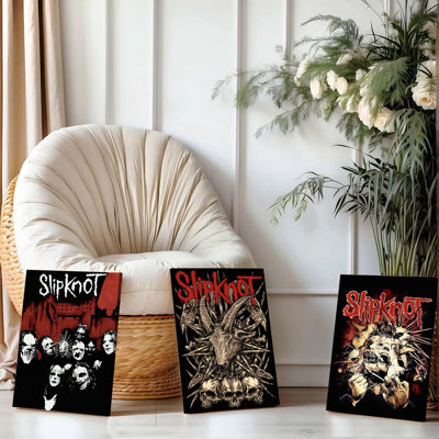 Ensemble de 3 affiches encadrées Slipknot, impressions sur toile, décoration heavy metal pour chambre ou salon, cadeau idéal pour les fans de Slipknot, impression de haute qualité prête à accrocher.