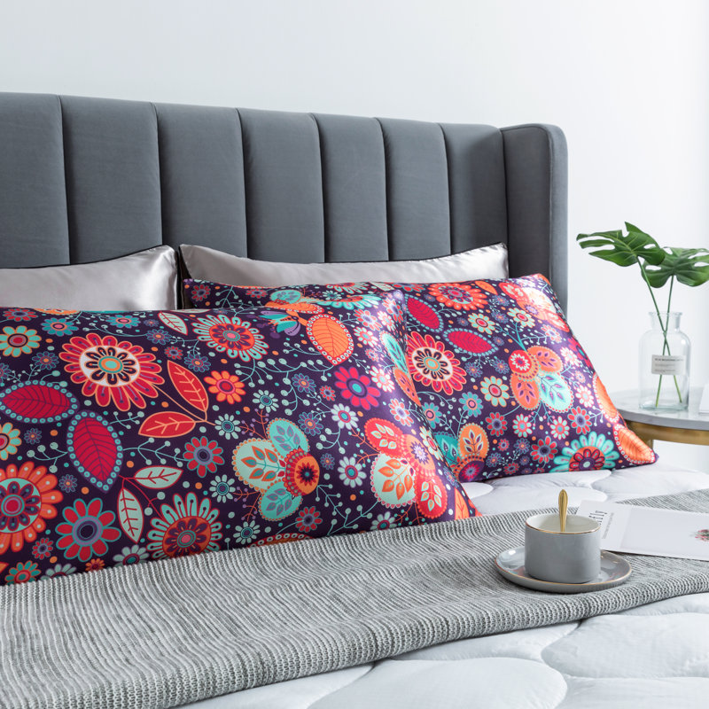 Taie d'oreiller à motif floral, Mauve / bleu / orange