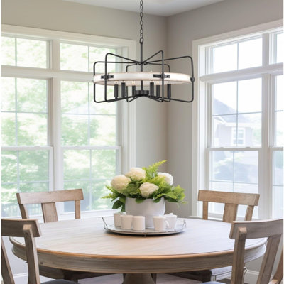 Lustre de style campagnard suspendu 6 lumières 22 "+ design ouvert, finition bois de frêne blanc