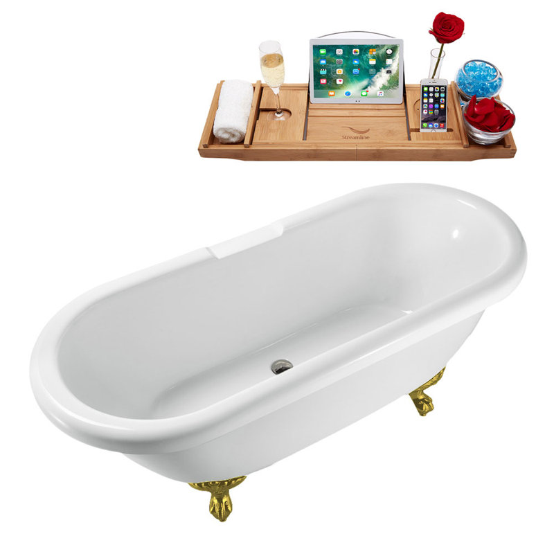 66.9'' x 29.1'' Soaking Acrylic Bathtub, Brushed Gold, Brushed Nickel