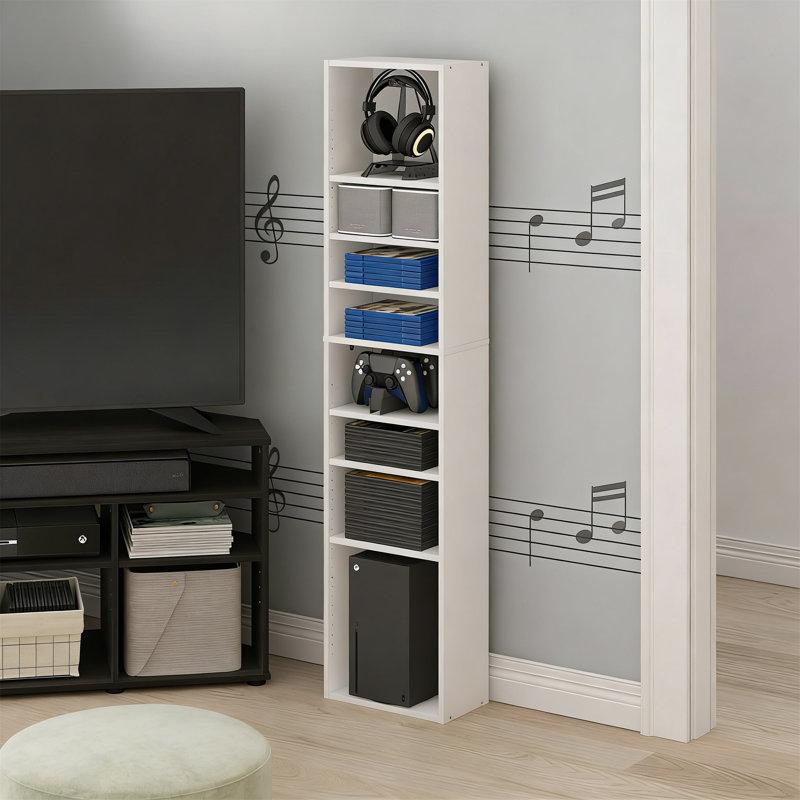 8-Tier Media Storage Shelf With Adjustable Shelves For Dvds & Cds, White