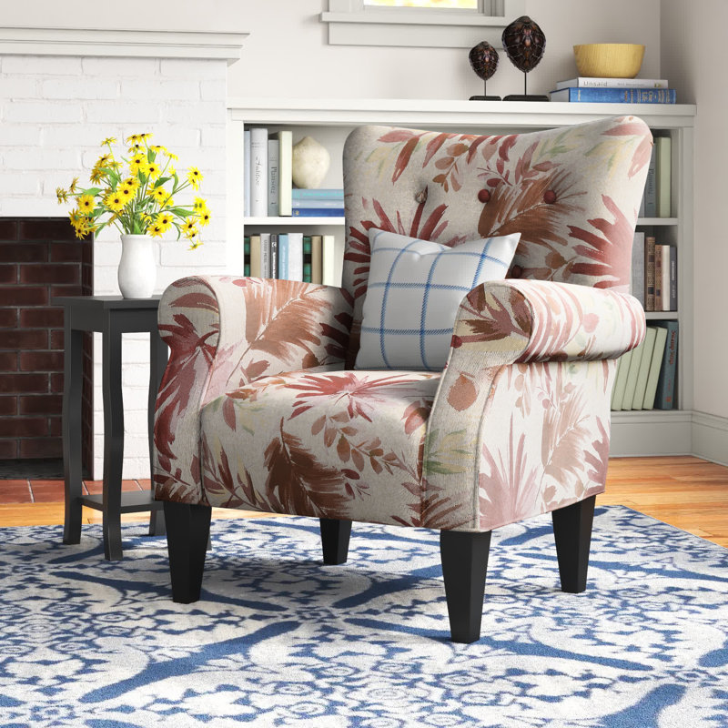Euart 76.2Cm Wide Tufted Polyester Armchair, Red Floral Sky Polyester
