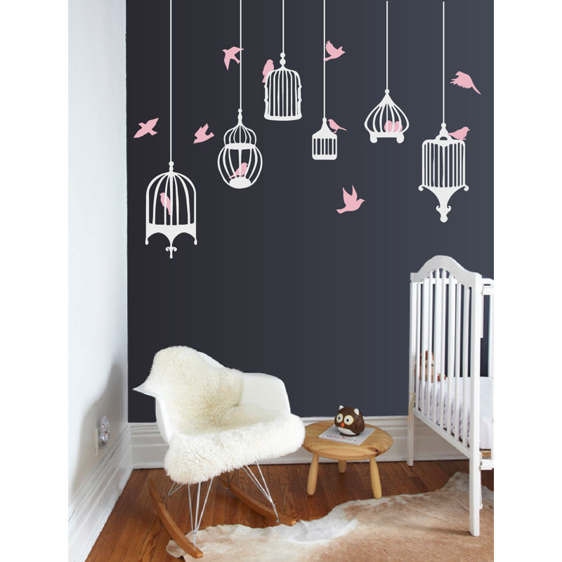 Décalcomanie murale galores oiseau, H 31 po x l 38 po x p 0,01 po, Rose / blanc
