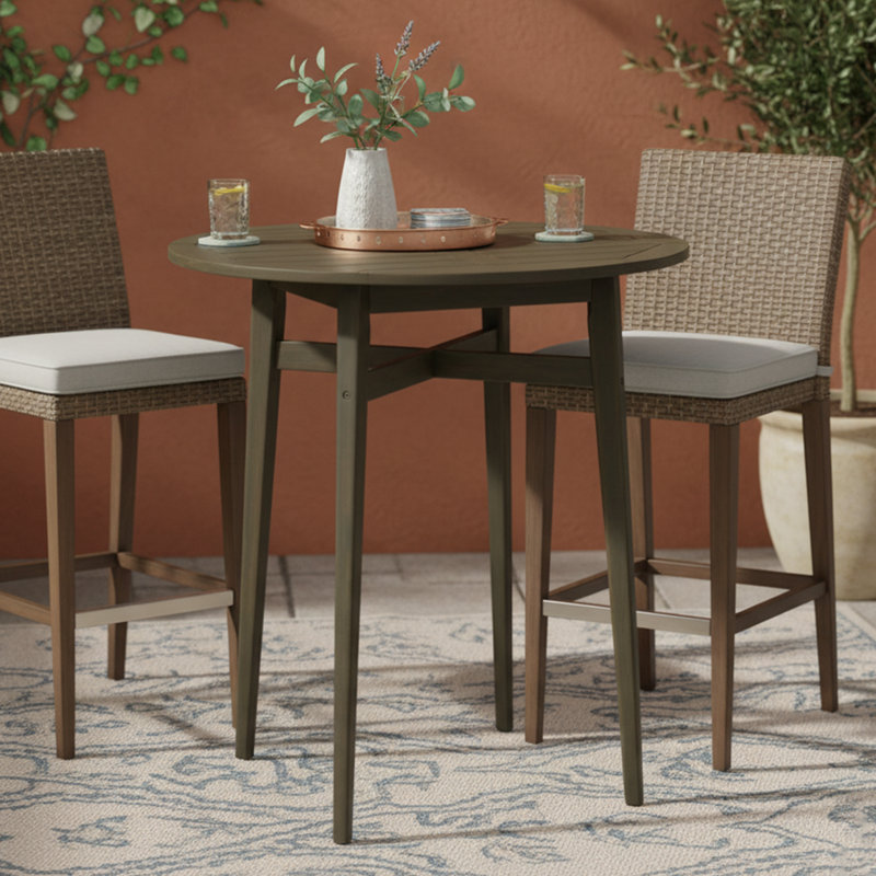 Table de bar d'extérieur en bois d'acacia H 39 po - Finition grise, plateau rectangulaire, base en X