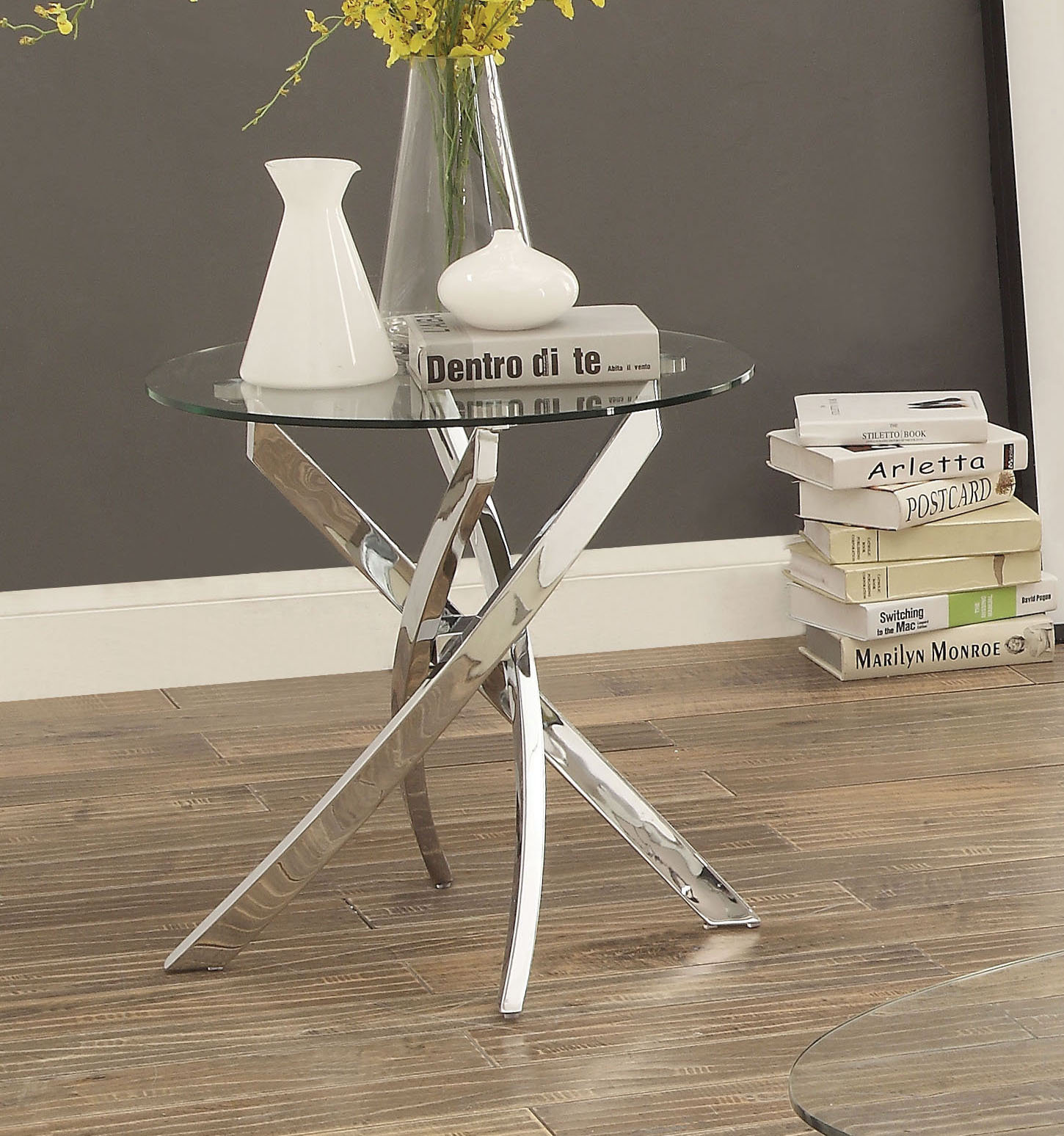 Orren Ellis Magallanes Glass Top Cross Legs End Table & Reviews Wayfair
