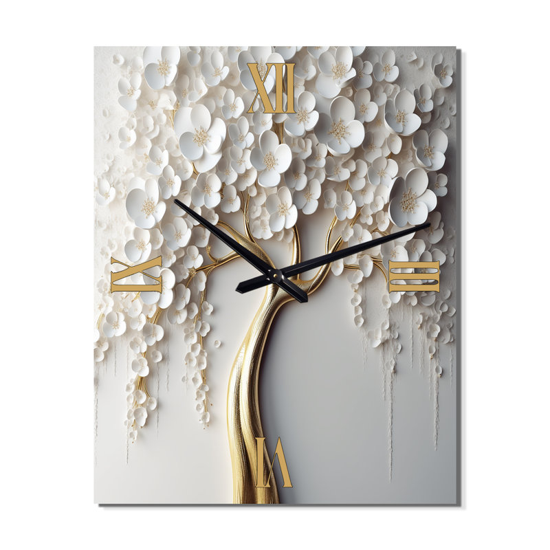 Orchid Tree Garden Of Branches VII - Tree Floral Modern Wall Clock, 40" H x 30" W x 1" D