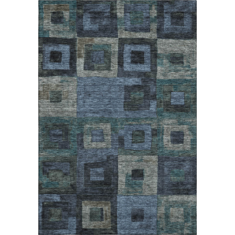 Premium Machine Washable Ducote AMF1142 Geometric Rug, Rectangle 10 pi x 14 pi