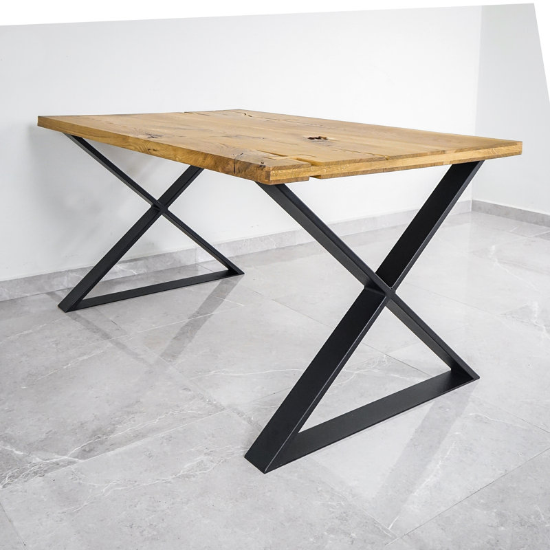 Yerang Oak Rectangular Wood Top Dining Table with Steel Base, 75cm H x 180cm L x 90cm W, Natural Wood