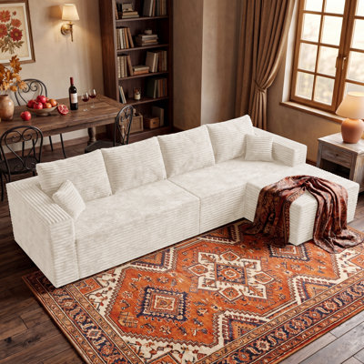 118.12'' Modern Modular Sectional Sofa, Flannel Upholstered Compressed Couch with Pocket Springs and 6 Pillows, No Assembly Required, Beige