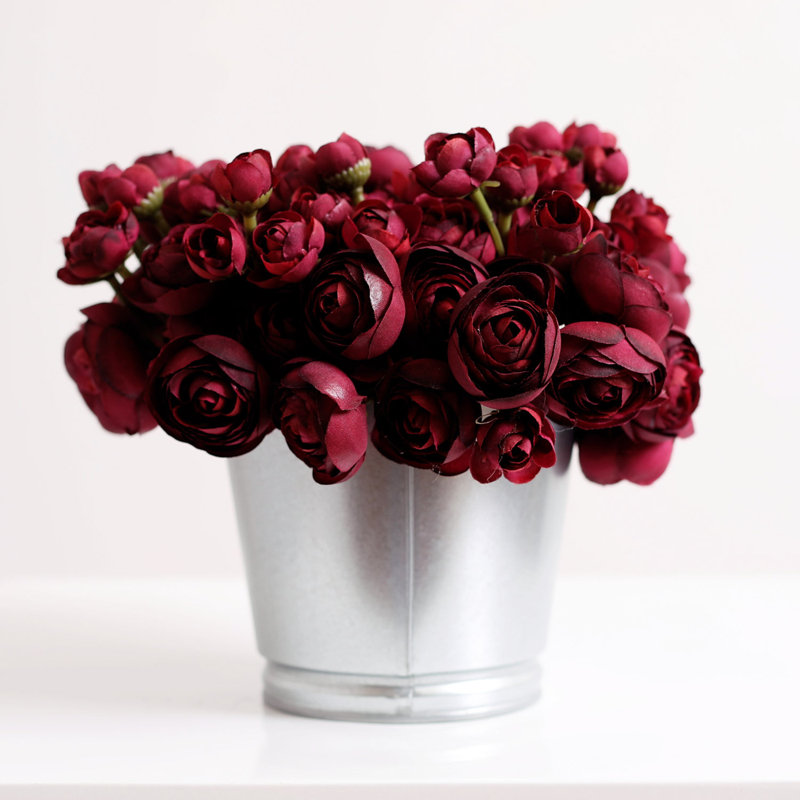 Arrangement floral renoncule en pot, Rouge