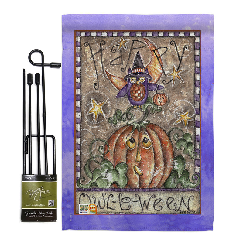 « happy hibou lo ween automne », un polyester de 2 côtés de polyester de couleur décorative de l 19 po x 13 po ensemble de drapeau