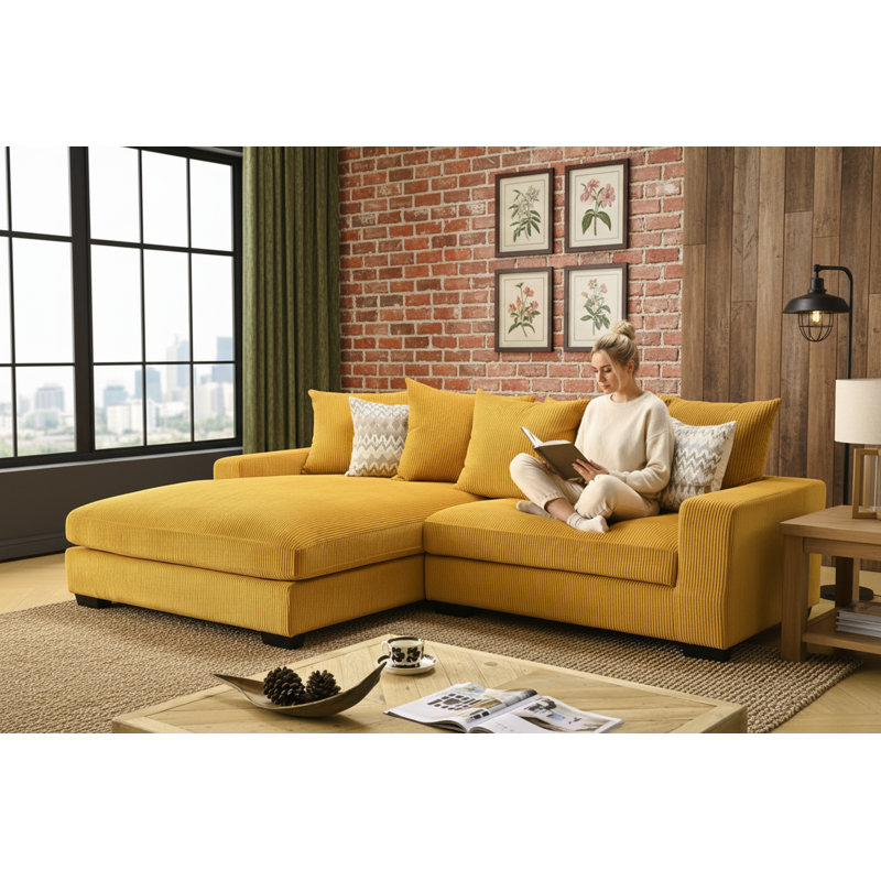 Corduroy L-Shaped Sectional, Left Hand Facing, Yellow Corduroy