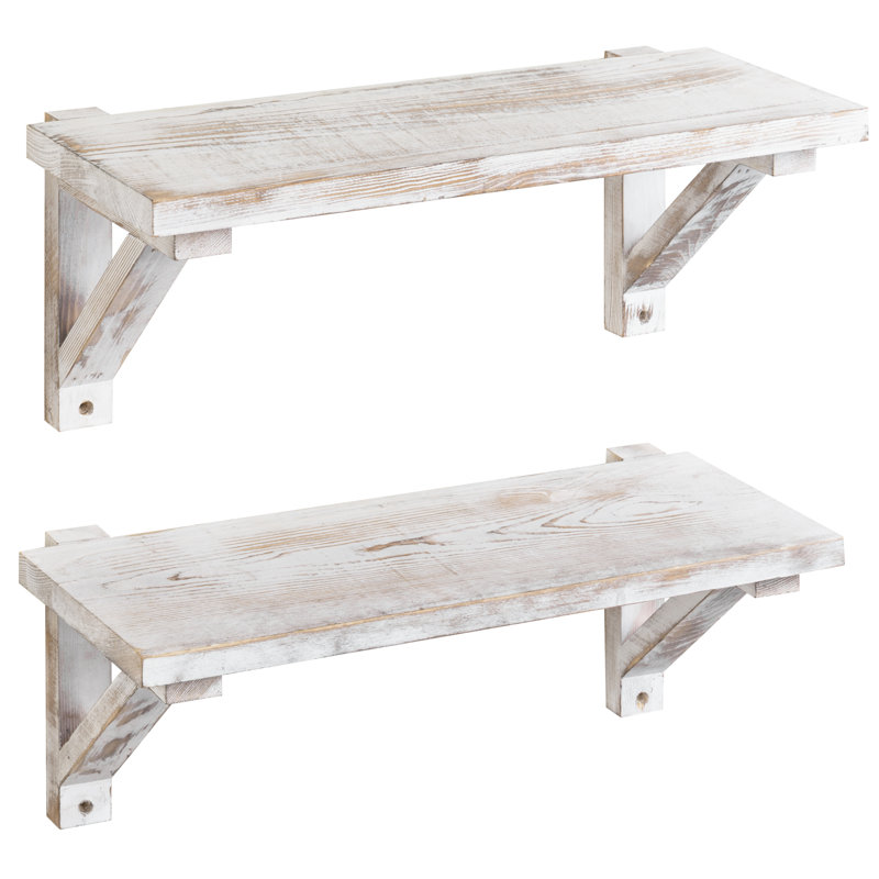 2 Piece Solid Wood Floating Shelf, White