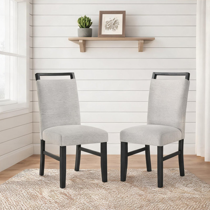 Ensemble de 2 chaises de salle à manger rembourrées - structure en bois massif, tissu gris froid, 38,3 H, style contemporain