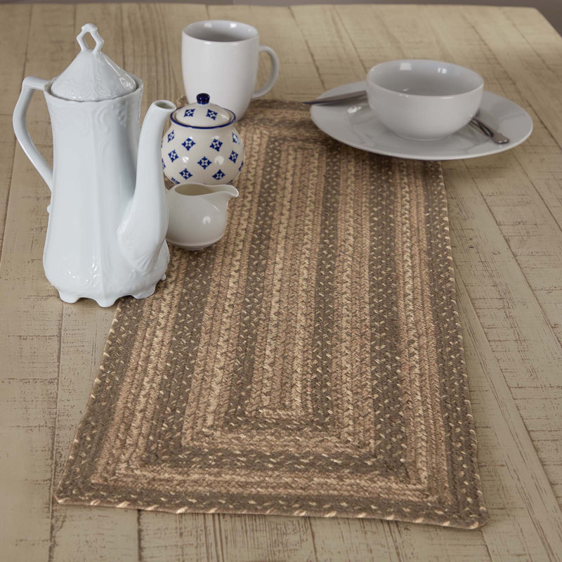 Chemin de table géométrique en jute et coton Birt Whistle, Kaki / gris taupe / crème