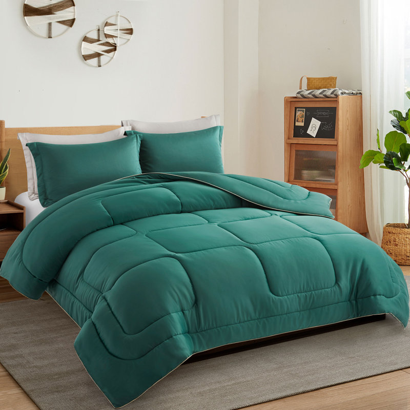 Ensemble d'édredon en microfibre 3 pièces , Édredon simple + 1 taie d'oreiller standard, Vert