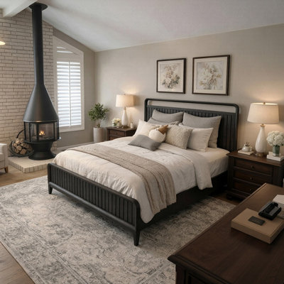 Open Panel Platform Bed with Channel Headboard and Footboard