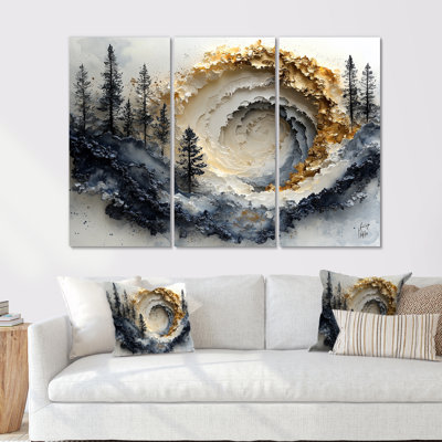 «Beige and Blue Water Forest of Elegance II», ensemble de reproductions d'art mural à spirales abstraites