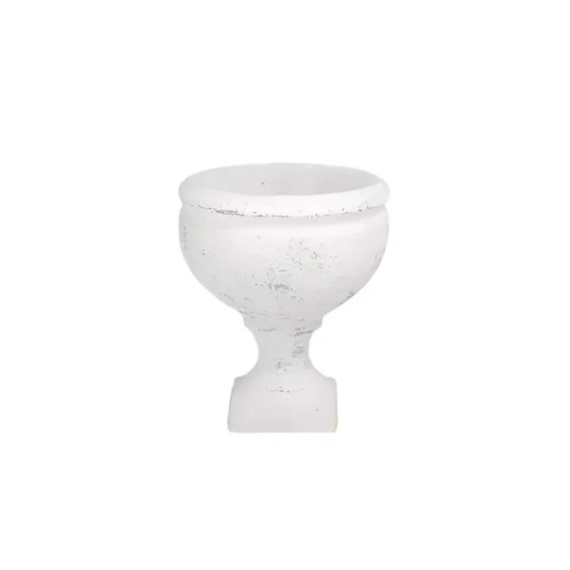 Cement Small Urn Washed Finish White, 7" H x 6" W x 6" D