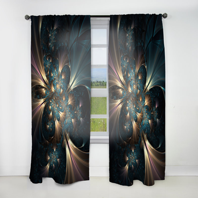 Glenola - réverbération fractale dorée et bleue I - rideau fractal - obscurcissant velours - 1 panneau, L 52 po x L 63 po