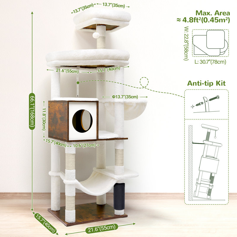 Tour pour chat à plusieurs niveaux H 66 po