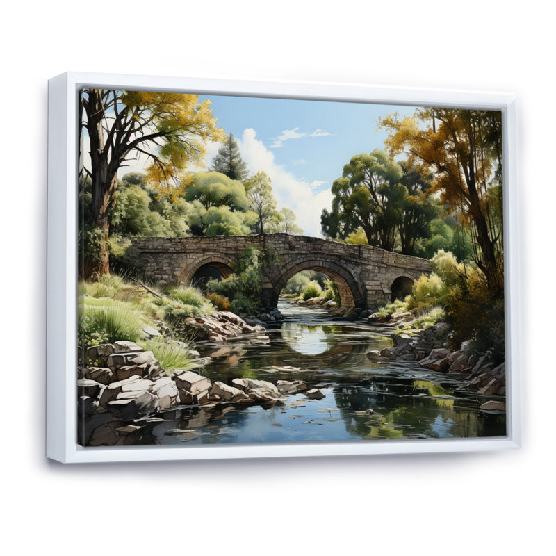 Bashayer Green Bridge Serene Arch II sur impression sur toile, Cadre flottant blanc, H 34 po x l 44 po x P 1,5 po