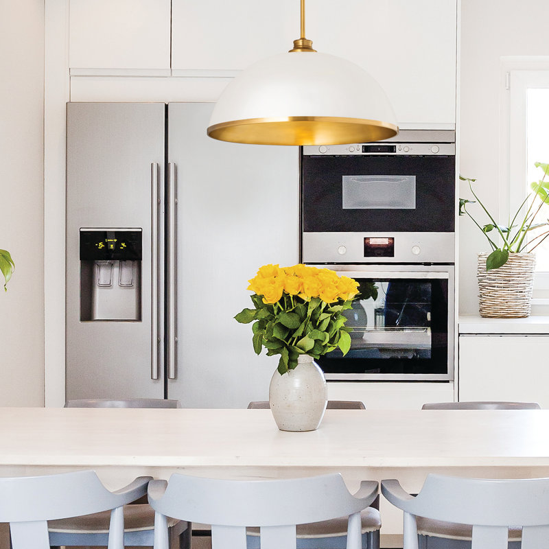 Hagberg 1 - Light Single Pendant, Rubbed Brass, Matte White, 13" H x 20" W x 20" D