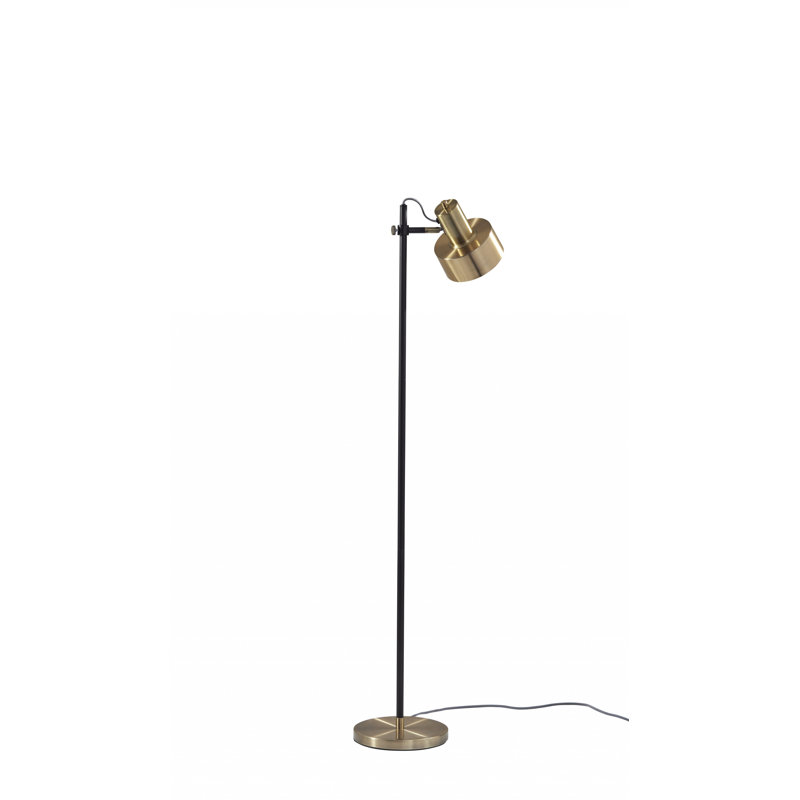 Lampe rétro sur pied avec mât noir mat et abat-jour en laiton antique géant réglable