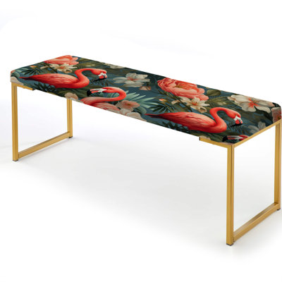 Flamingo Botanical Bliss Tropical Animal Pattern - Animal Print Upholstered Gold Bench