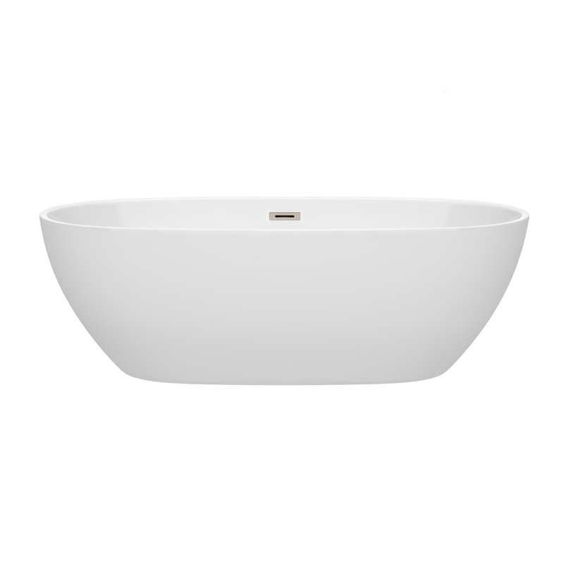 Juno 71'' x 32'' Freestanding Soaking Acrylic Bathtub, Brushed Nickel